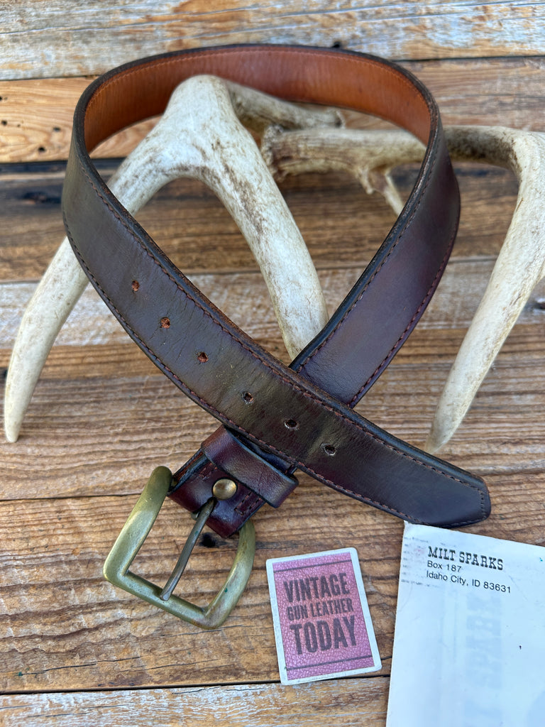 Milt Sparks Idaho City Cordovan Brown Leather 1 1/2"  Gun Belt 29" 33" Brass