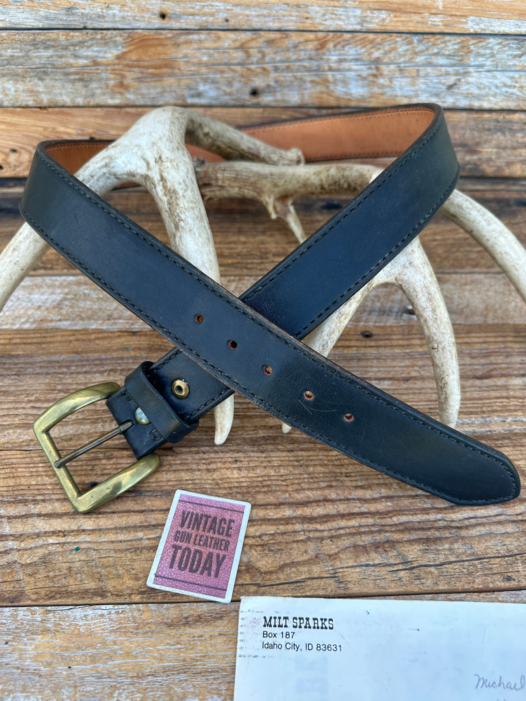 Milt Sparks 70s Idaho City Black Lined Leather 1 1/2"  Gun Belt 37" 40.5" Brass