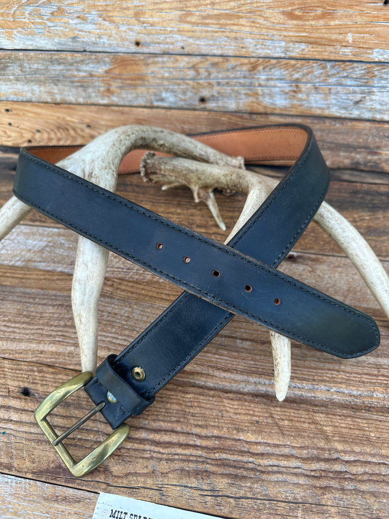 Milt Sparks 70s Idaho City Black Lined Leather 1 1/2"  Gun Belt 37" 40.5" Brass