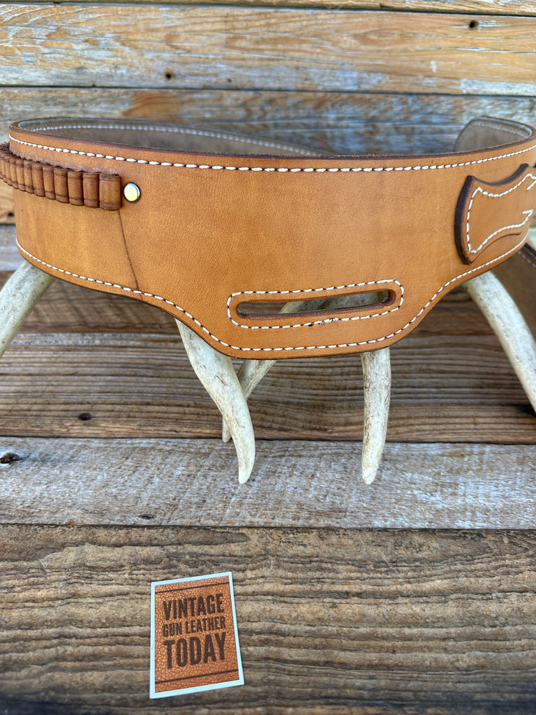 Vintage Tex Shoemaker Brown Leather Lined .22 Cartridge Gun Belt 45.25" to 49"