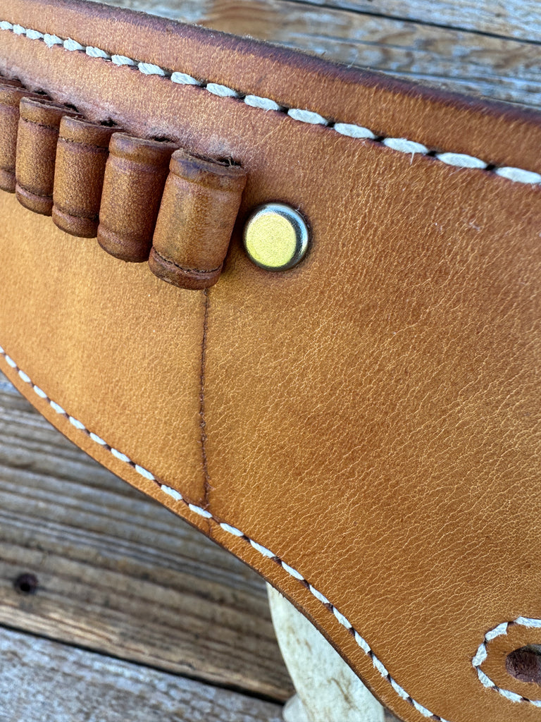 Vintage Tex Shoemaker Brown Leather Lined .22 Cartridge Gun Belt 45.25" to 49"