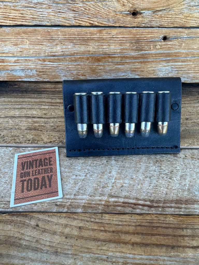 Black Leather 6 Round Cartridge Belt Slide for .38 / .357 2 1/4" Slot