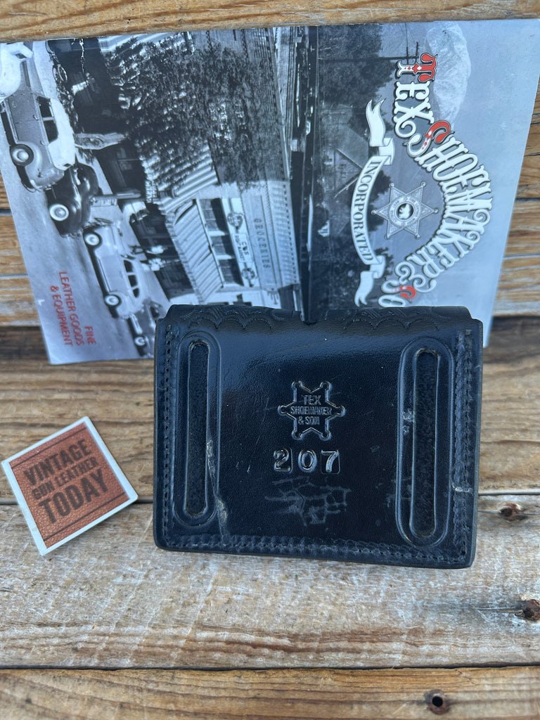Tex Shoemaker Cartridge Dump Box .38 Ammo Black Basketweave Leather Nickel Snap