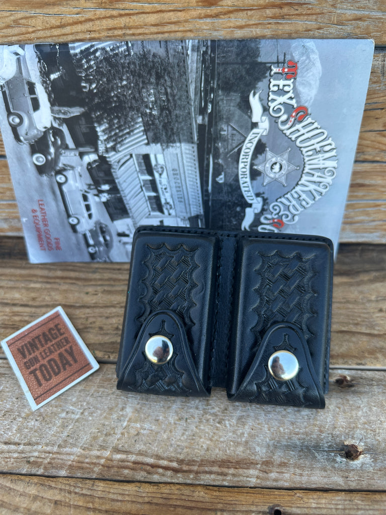 Tex Shoemaker Cartridge Dump Box .38 Ammo Black Basketweave Leather Nickel Snap