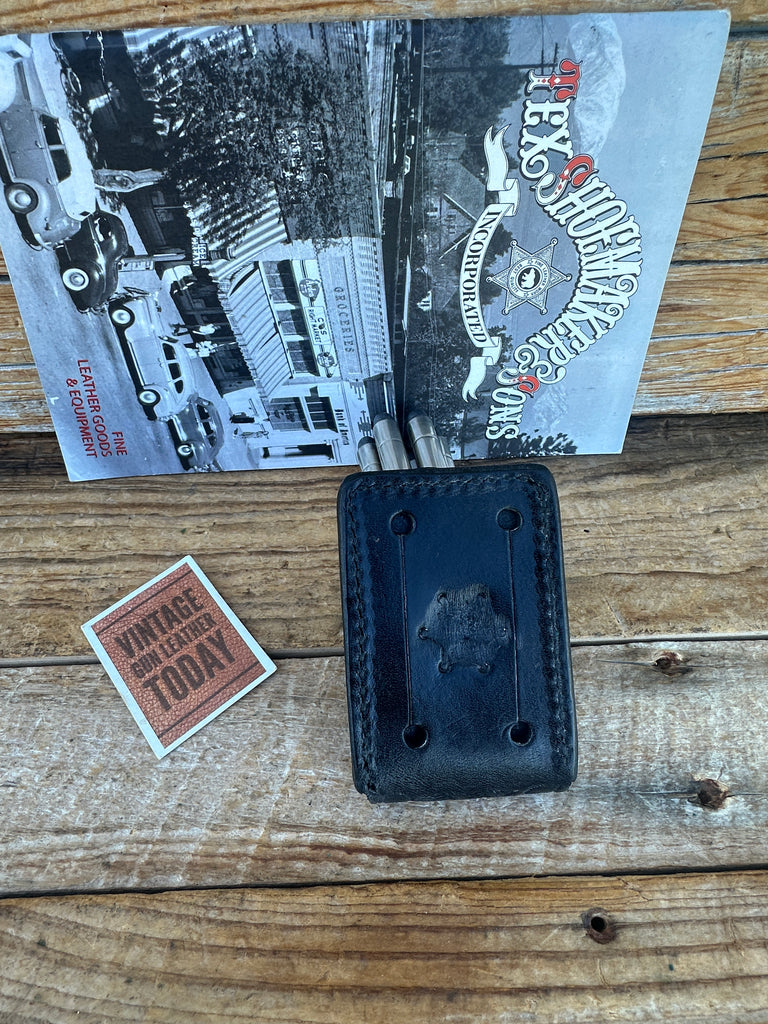 Tex Shoemaker Cartridge Dump Box .38 Ammo Black Basketweave Leather Nickel Snap,