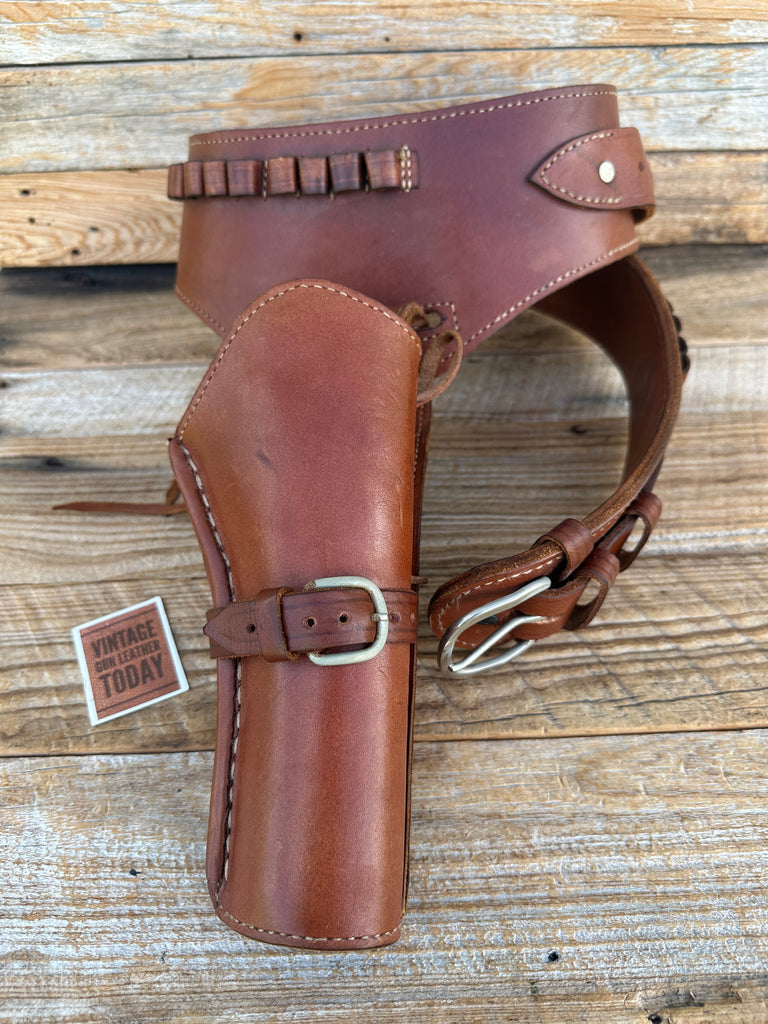 Western Leather Cartridge Gun Belt For 7" Single Action Revolver .45 Long Colt