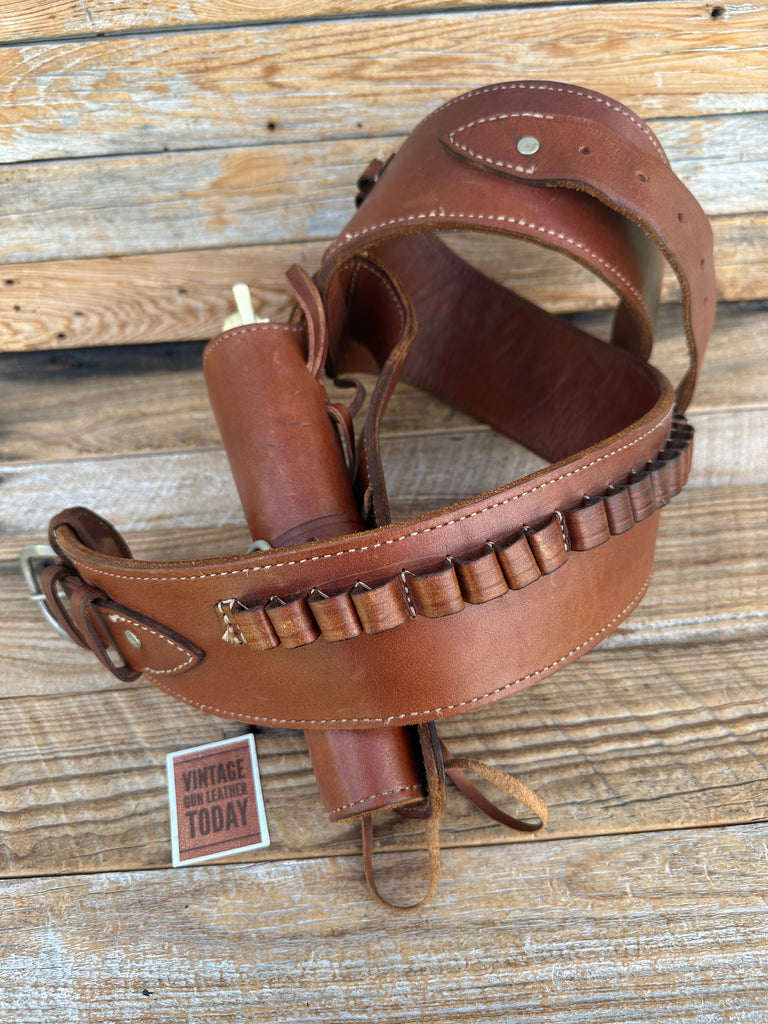 Western Leather Cartridge Gun Belt For 7" Single Action Revolver .45 Long Colt