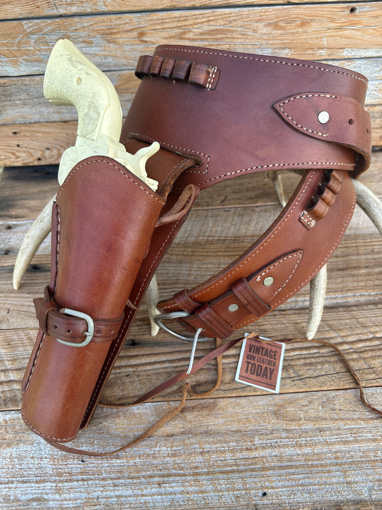 Western Leather Cartridge Gun Belt For 7" Single Action Revolver .45 Long Colt
