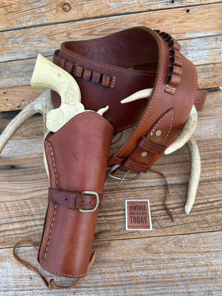 Western Leather Cartridge Gun Belt For 7" Single Action Revolver .45 Long Colt