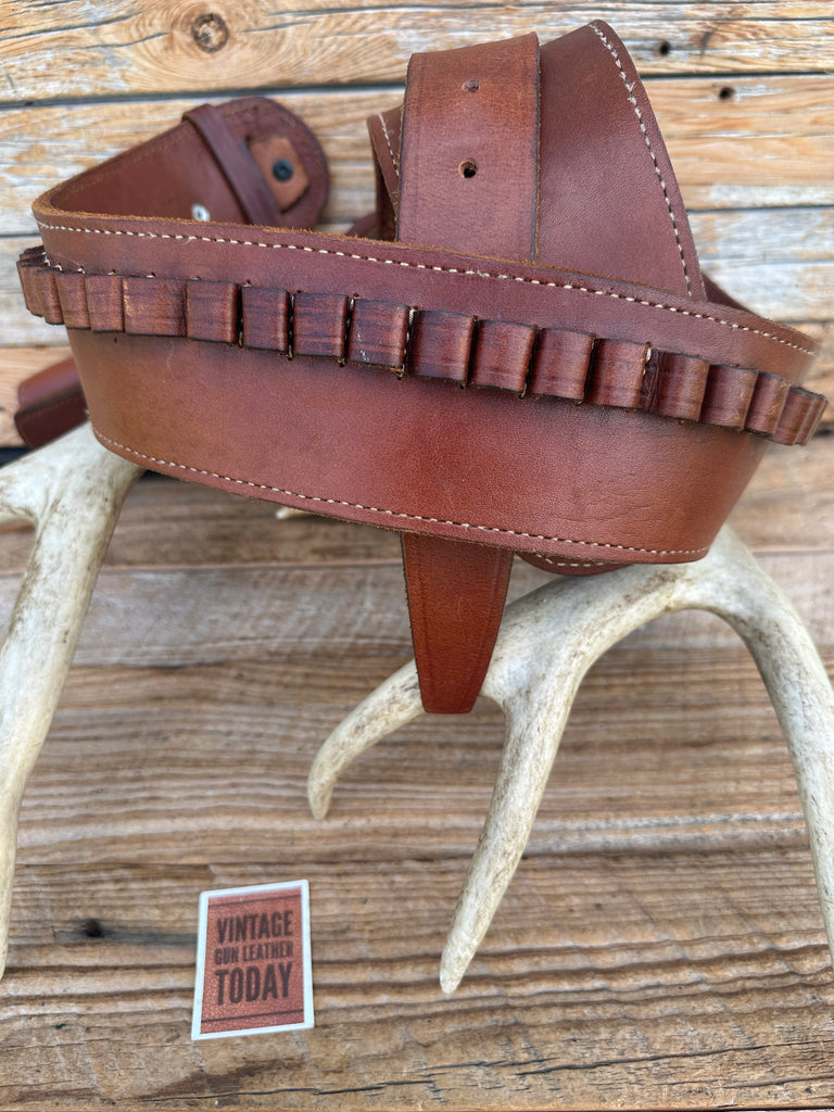 Western Leather Cartridge Gun Belt For 7" Single Action Revolver .45 Long Colt
