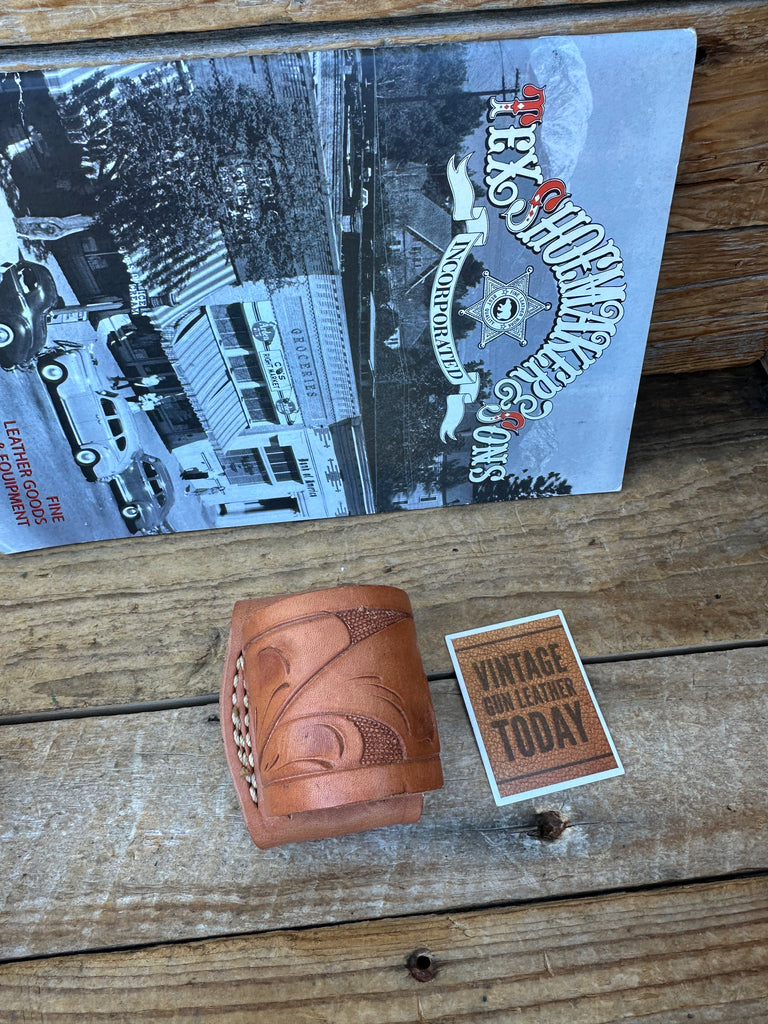 Vintage Tex Shoemaker Hand Floral Carved  Flashlight Carrier 1.5" Diameter