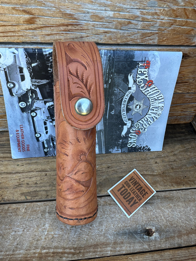 Tex Shoemake Brown Leather Floral Carved 92A 1.5" Round  6 1/2"  OC Flashlight B