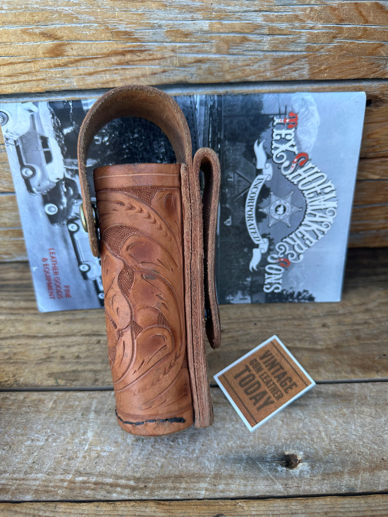 Tex Shoemake Brown Leather Floral Carved 92A 1.5" Round  6 1/2"  OC Flashlight B