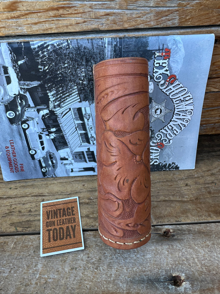 Tex Shoemake Brown Leather Floral Carved 92A 1.5" Round  5 1/2"  OC Flashlight 1