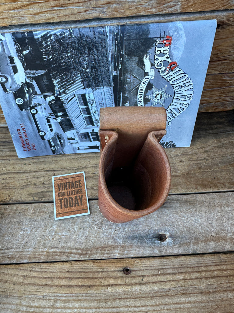 Tex Shoemake Brown Leather Floral Carved 92A 1.5" Round  5 1/2"  OC Flashlight 1