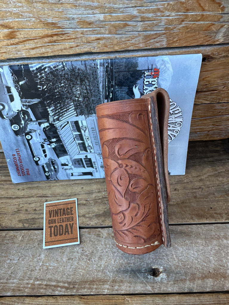 Tex Shoemake Brown Leather Floral Carved 92A 1.5" Round  5 1/2"  OC Flashlight 1