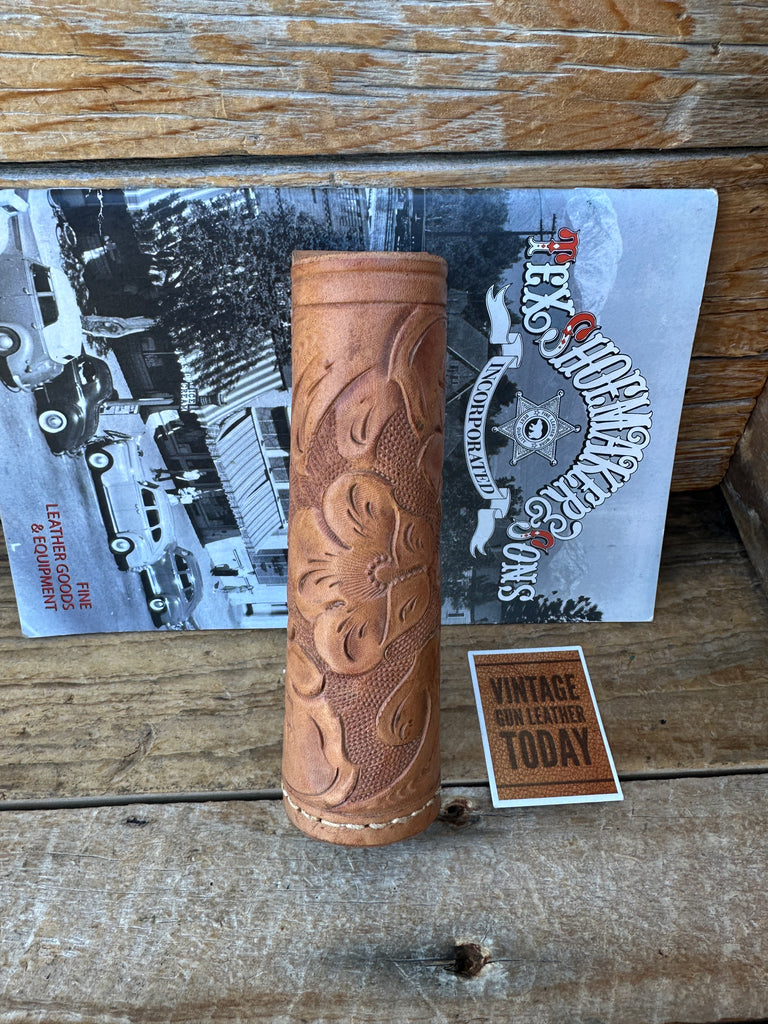 Tex Shoemake Brown Leather Floral Carved 92A 1.5" Round  5 1/2"  OC Flashlight 2