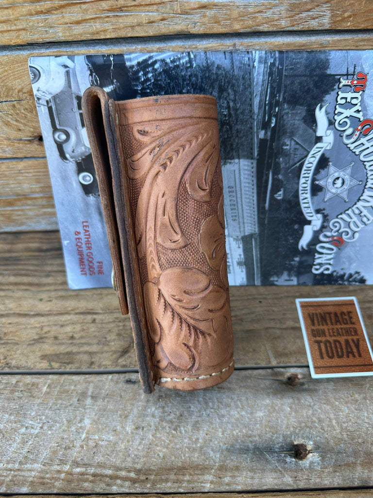 Tex Shoemake Brown Leather Floral Carved 92A 1.5" Round  5 1/2"  OC Flashlight 2