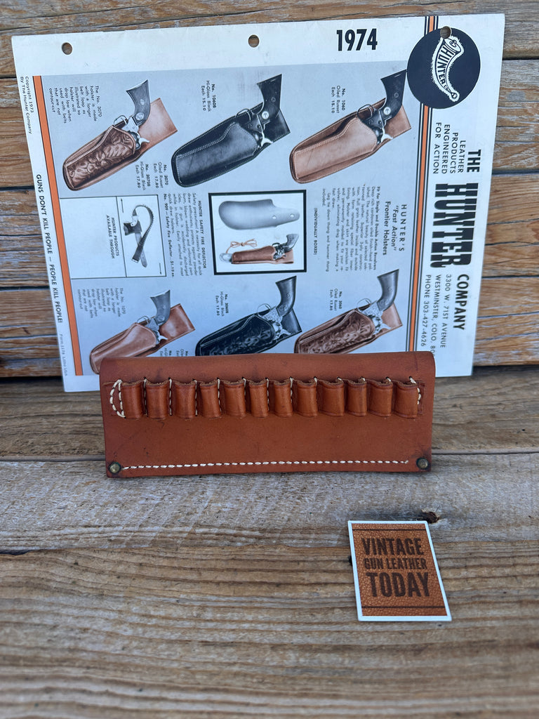 Vintage Hunter Brown Leather 12 Cartridge Ammo Bullet Belt Slide .38 / .357