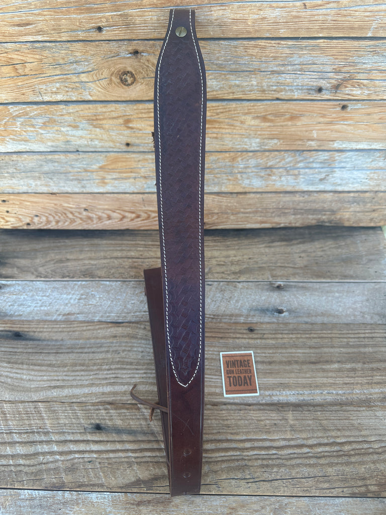 KassnarKassnar Brown Basket Stamped Suede Lined Adjustable Leather Rifle SlingBrown Basket Stamped Suede Lined Leather Rifle Sling