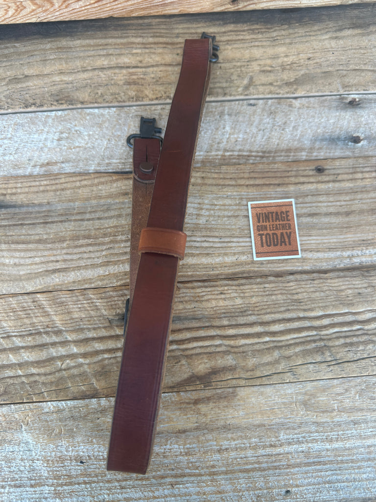 Vintage  1" Wide Brown Leather Adjustable Rifle Sling w/ 2 Sling Swivels #1