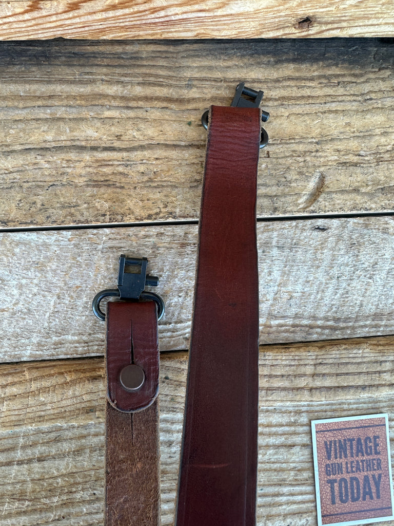 Vintage  1" Wide Brown Leather Adjustable Rifle Sling w/ 2 Sling Swivels #1
