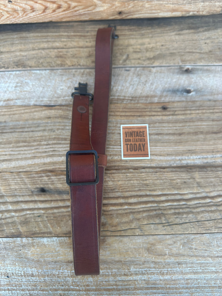 Vintage  1" Wide Brown Leather Adjustable Rifle Sling w/ 2 Sling Swivels #1