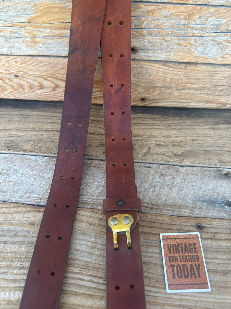 Vintage 1 1/4" Wide Brown Leather Military Style Adjustable Rifle Sling #3