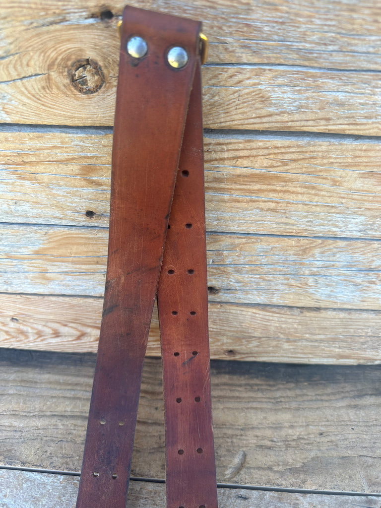 Vintage 1 1/4" Wide Brown Leather Military Style Adjustable Rifle Sling #3