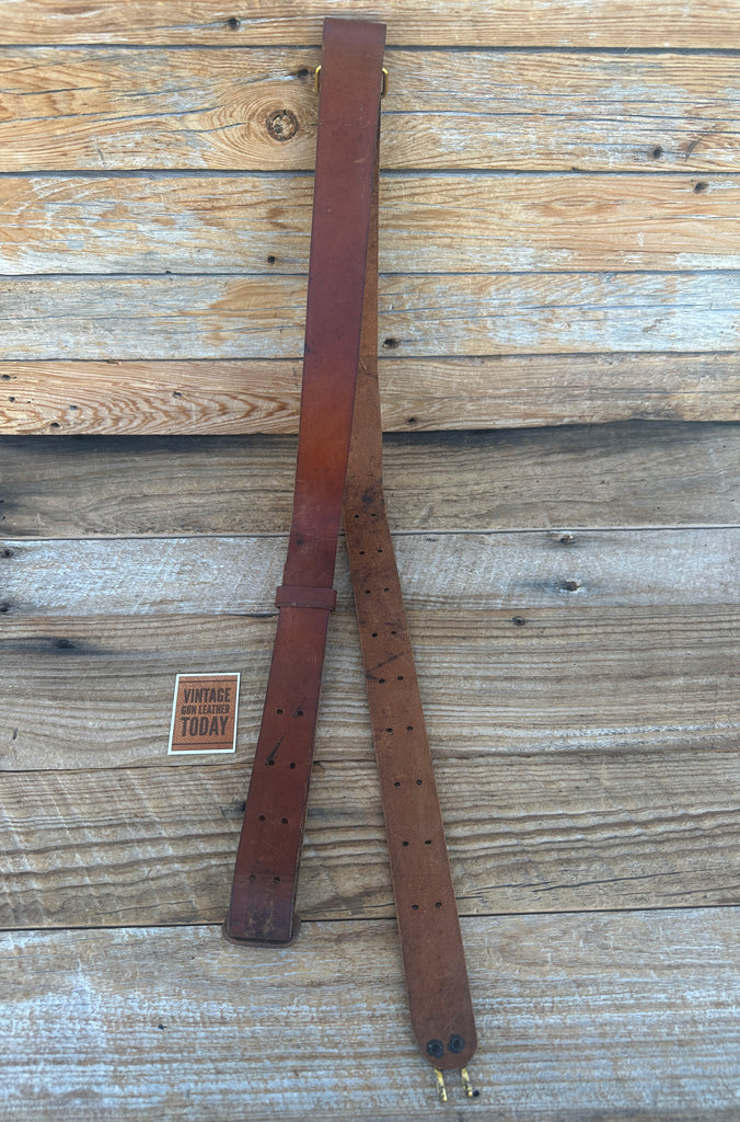 Vintage 1 1/4" Wide Brown Leather Military Style Adjustable Rifle Sling #3