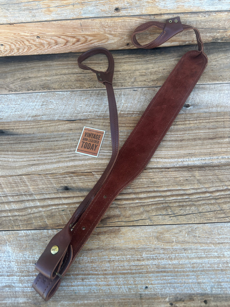 Brown Leather Suede Lined Rifle Sling Adjustable w/ Chicago Screw