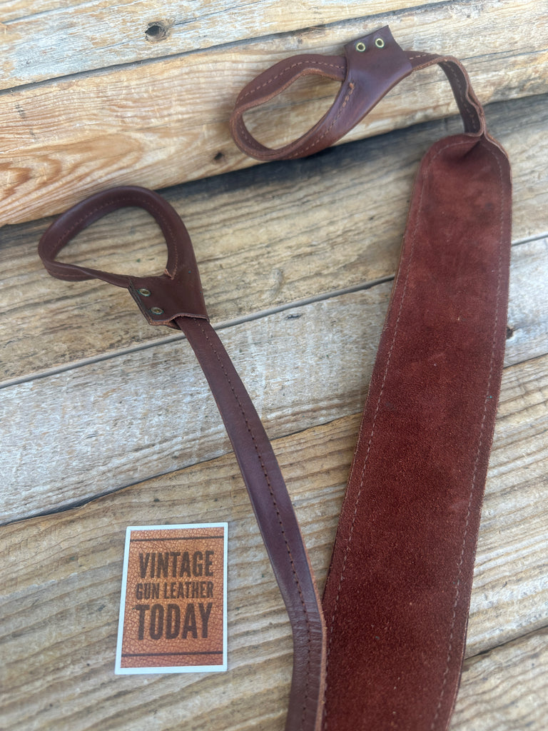 Brown Leather Suede Lined Rifle Sling Adjustable w/ Chicago Screw
