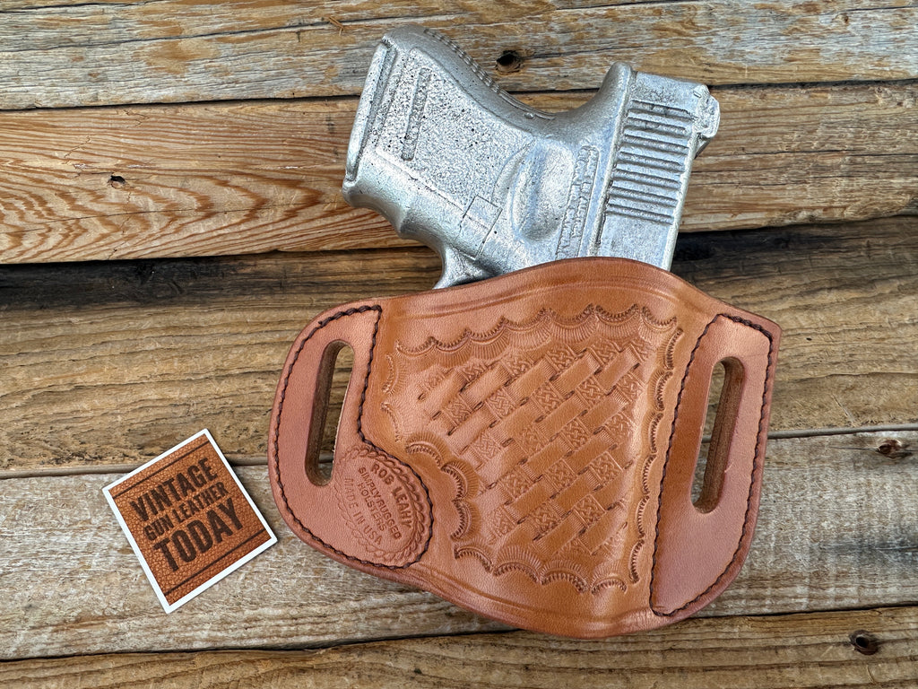 Rob Leahy Brown Basket Stamped Leather OWB Holster For GLOCK G26 G27 G33