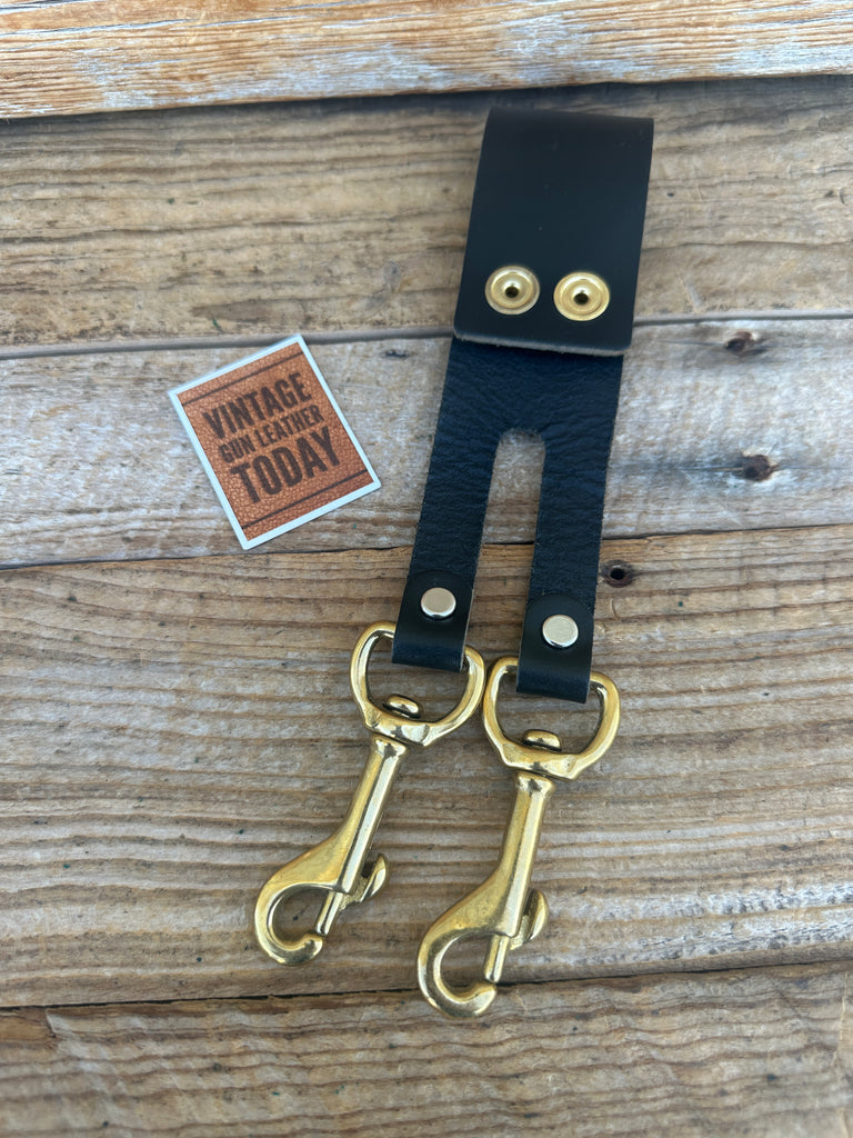 Black Leather Police Duty Key Double Brass Holder for 2" Belt