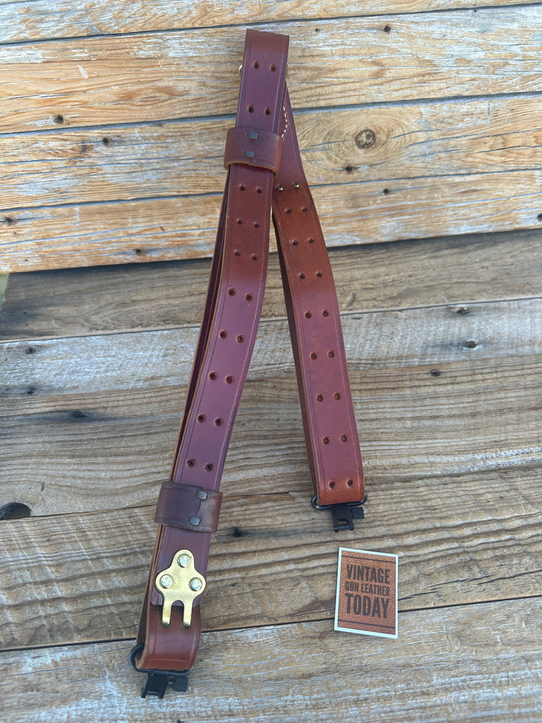 Vintage 1 1/4" Wide Brown Leather Military Style Competition Rifle Sling #4