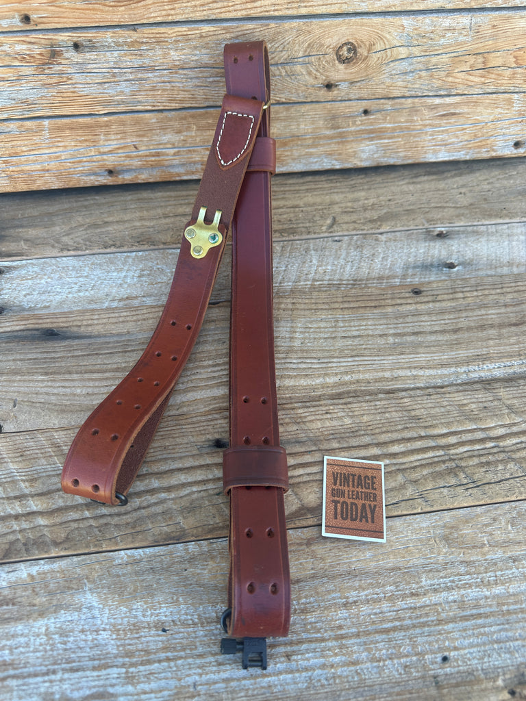 Vintage 1 1/4" Wide Brown Leather Military Style Competition Rifle Sling #4