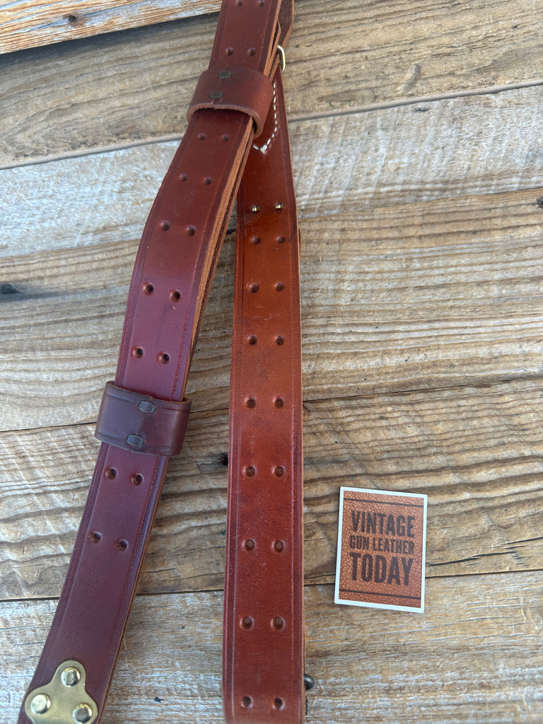 Vintage 1 1/4" Wide Brown Leather Military Style Competition Rifle Sling #4