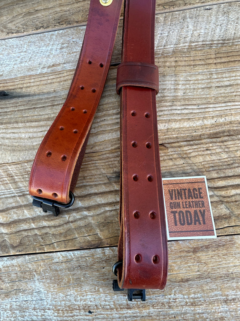Vintage 1 1/4" Wide Brown Leather Military Style Competition Rifle Sling #4