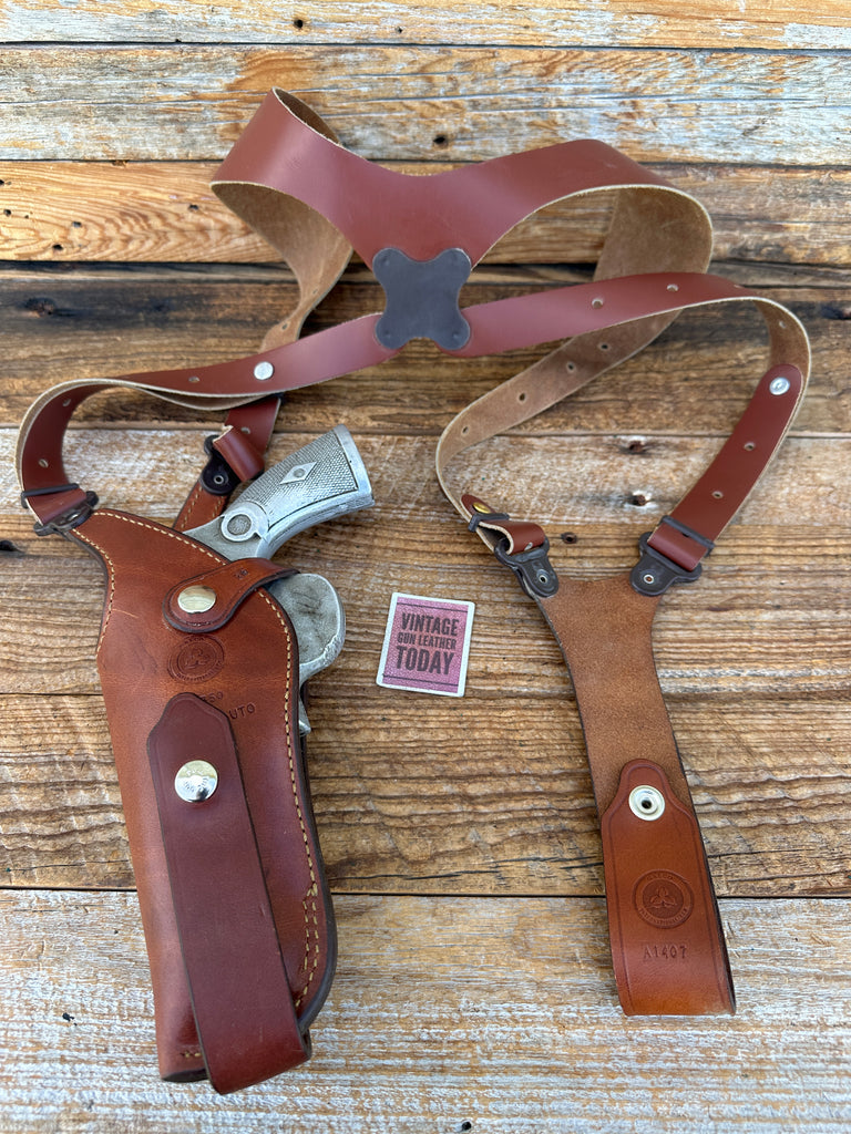 Vintage GALCO Explorer Brown Leather Lined Shoulder Holster Large Auto Revolver