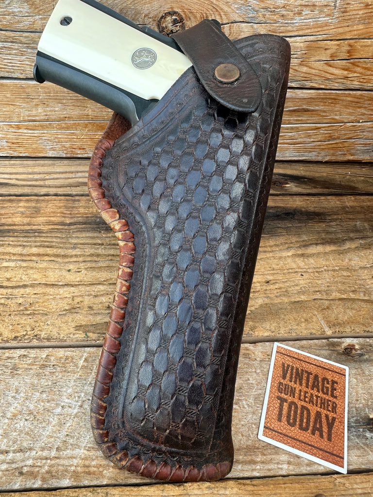 Vintage L.A. SNARR Brown Basket Stamped Leather Laced Holster For Colt 45 1911
