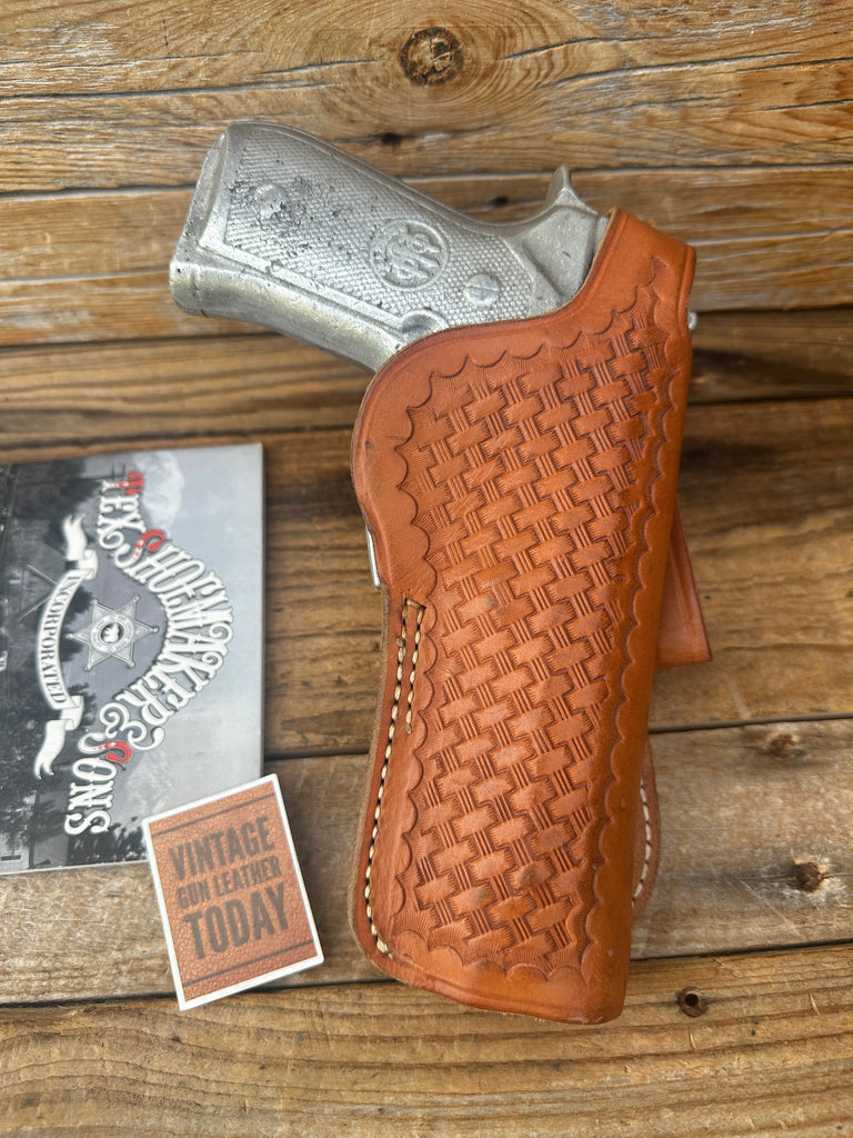 Vintage Tex Shoemaker Brown Basket Leather Paddle Holster For Beretta 92F 96