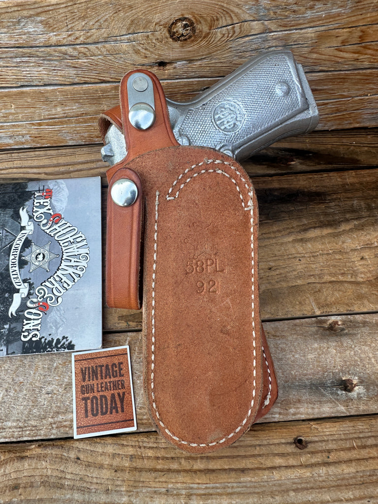 Vintage Tex Shoemaker Brown Basket Leather Paddle Holster For Beretta 92F 96