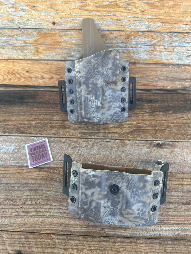 Brown Kydex Camo OWB Holster / Double Magazine Set For GLOCK 48 LEFT