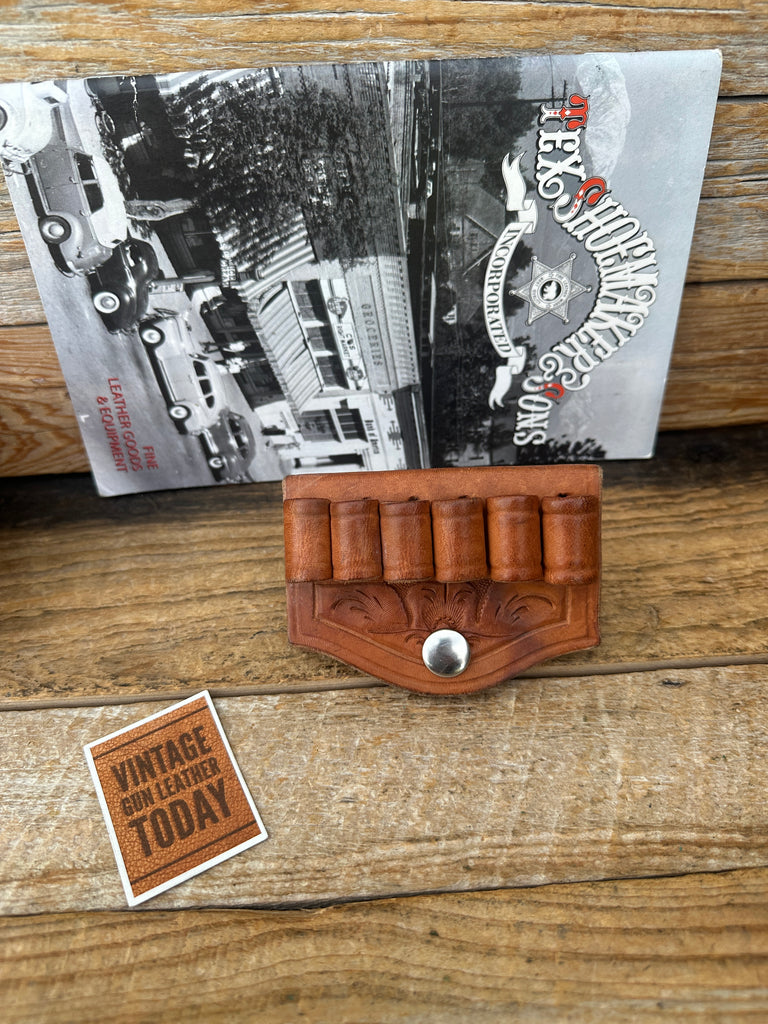 Vintage Tex Shoemaker 158A 44 Floral Carved 6 Round .44 Cartridge Belt Slide