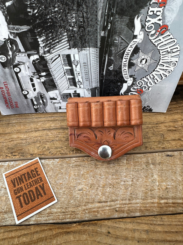 Vintage Tex Shoemaker 158 38 Floral Carved 6 Round .38 .357 Cartridge Belt Slide