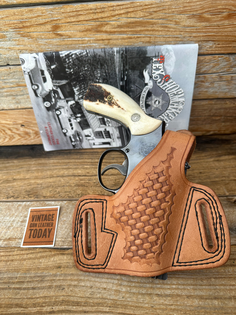 Vintage Tex Shoemaker Brown Basket Leather OWB Holster For S&W K 10 12 15 19