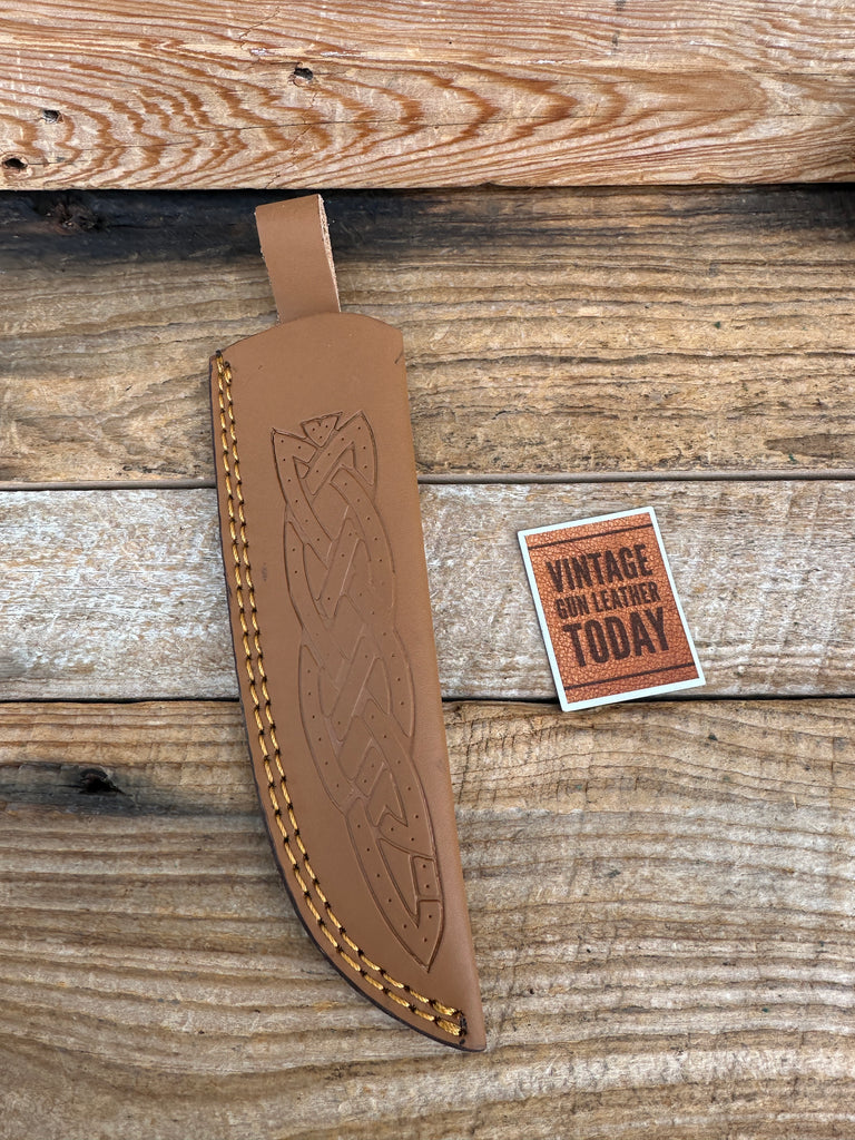 Brown Leather Stamped OWB Leather Knife Sheath 7 1/4" x 1 3/4"
