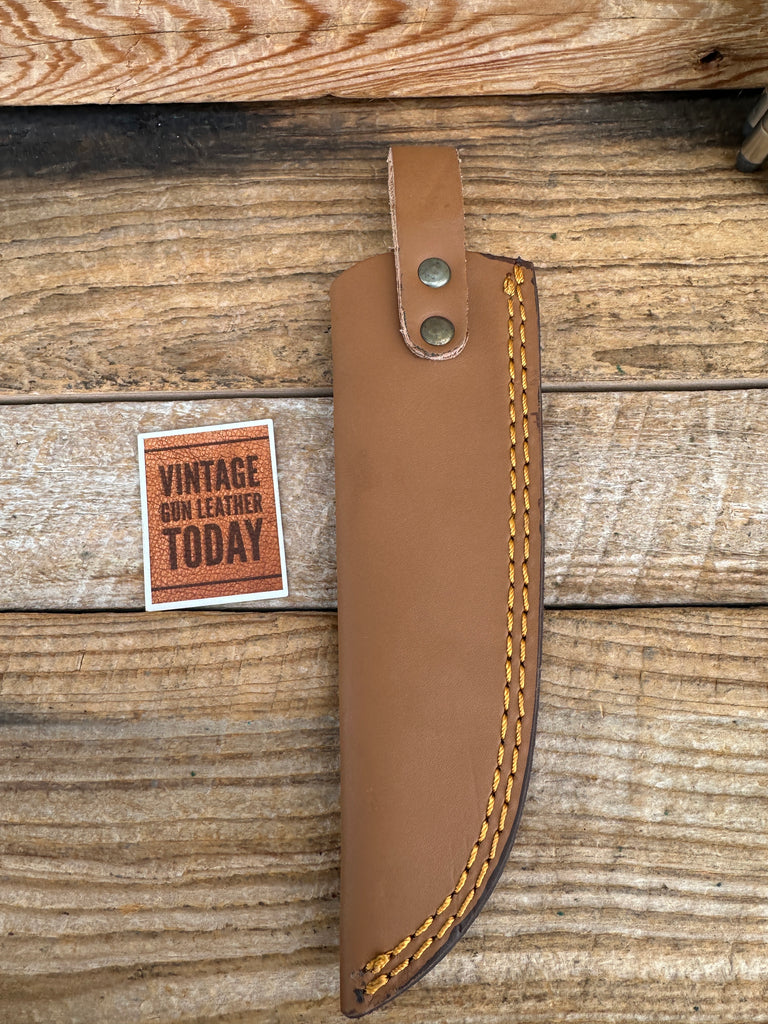 Brown Leather Stamped OWB Leather Knife Sheath 7 1/4" x 1 3/4"