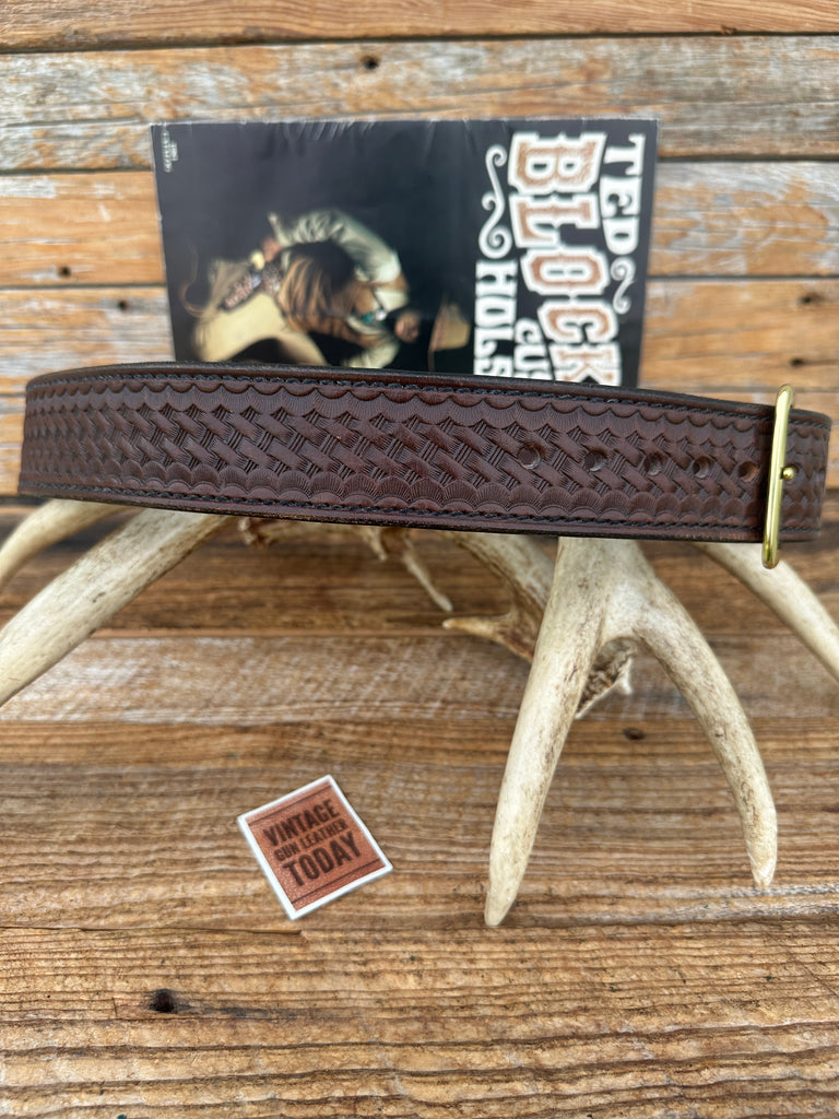 Ted Blocker Dark Brown Basket Stamped Leather Lined Gun Belt Sz 36 32" to 36.5"