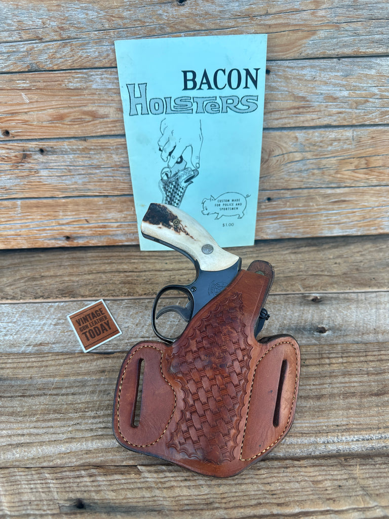 Vintage Dick Bacon Brown Basket Leather OWB Holster For S&W K Revolver 10 12 19